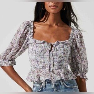 Astr Floral Ruffle Corset Blouse